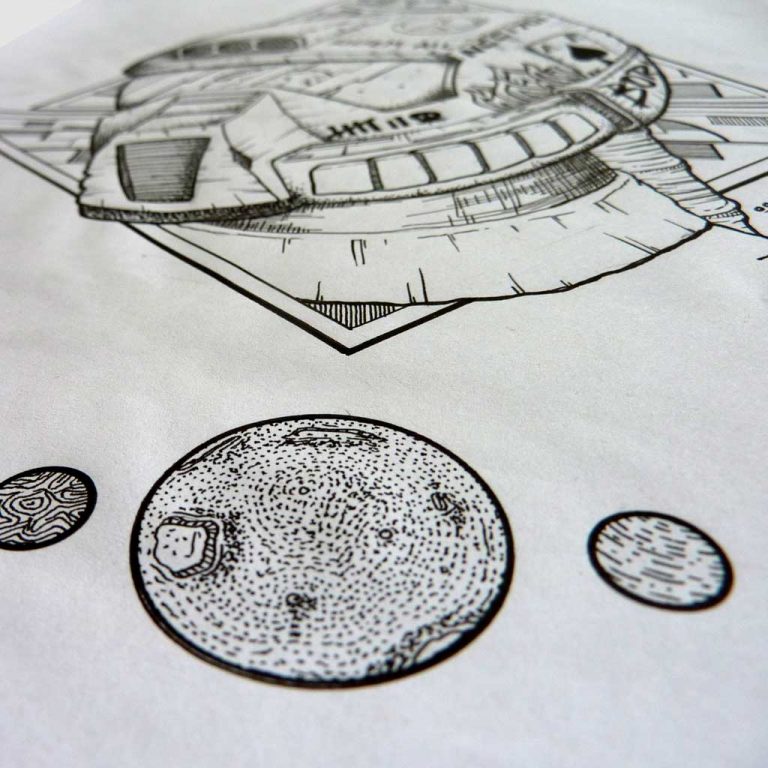 Djangonaut - - Illustration - Tattoo Design - Spaceman Planet Details